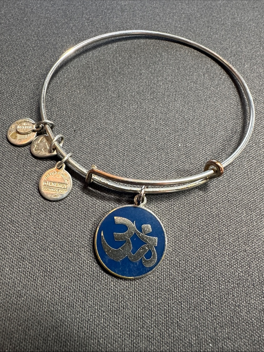 Alex and Ani Silver Bracelet with Blue Om Charm